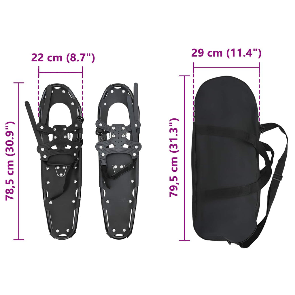 3 in 1 Snowshoes Black 30 inches Aluminum and HDPE
