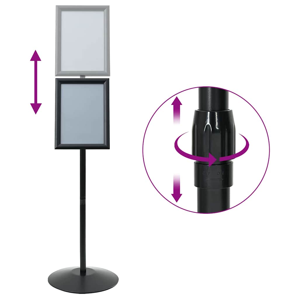 Pedestal Poster Stand Manual Black A4 Aluminum and PVC