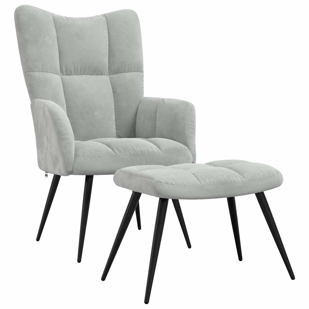 Relaxing chair with Footstool 2 pcs Light Grey Velvet