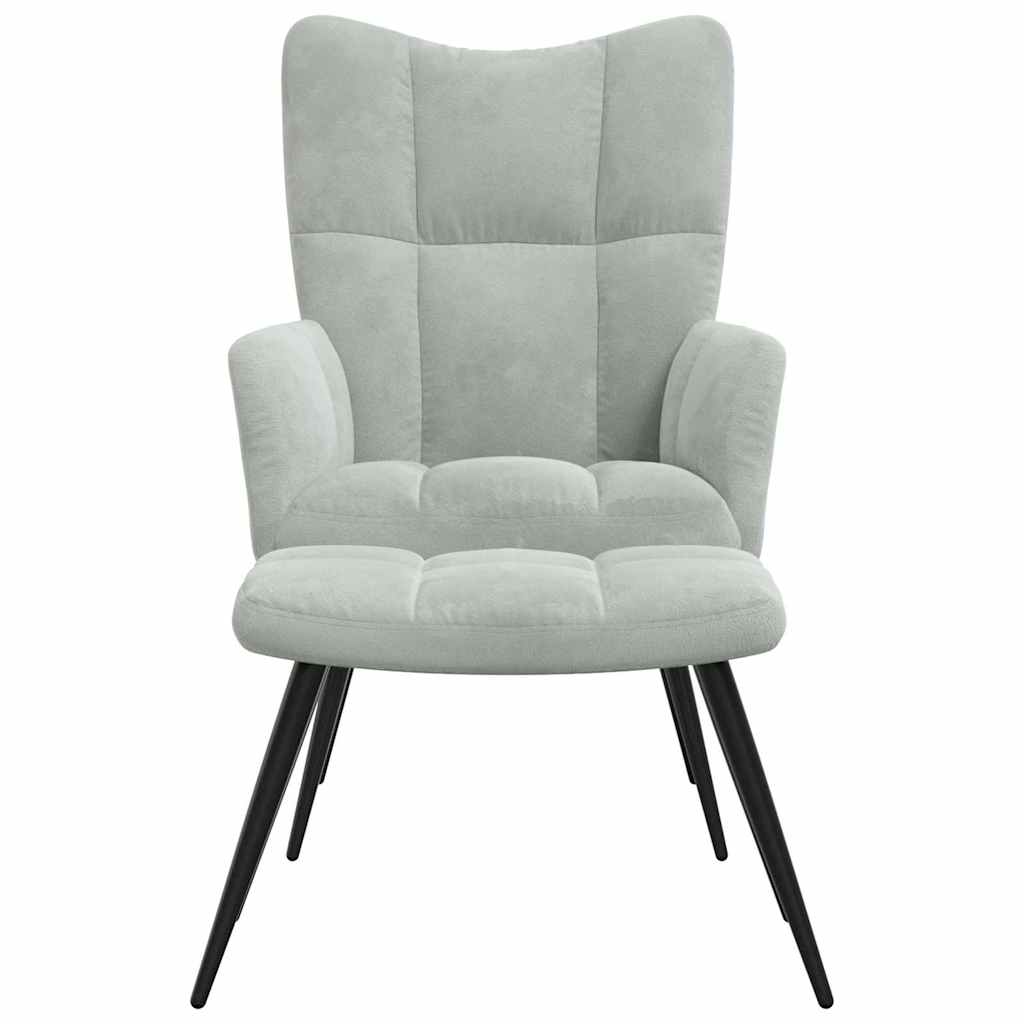 Relaxing chair with Footstool 2 pcs Light Grey Velvet