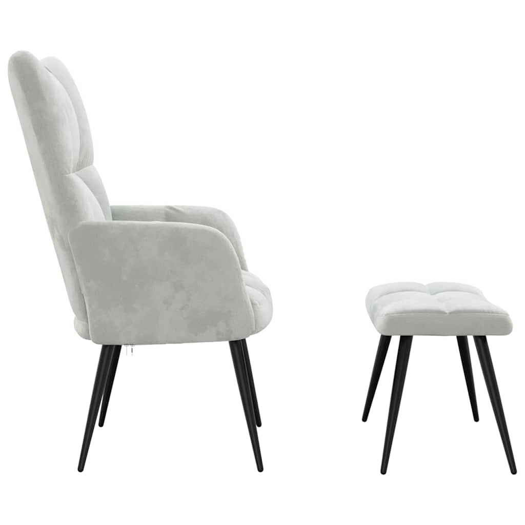 Relaxing chair with Footstool 2 pcs Light Grey Velvet