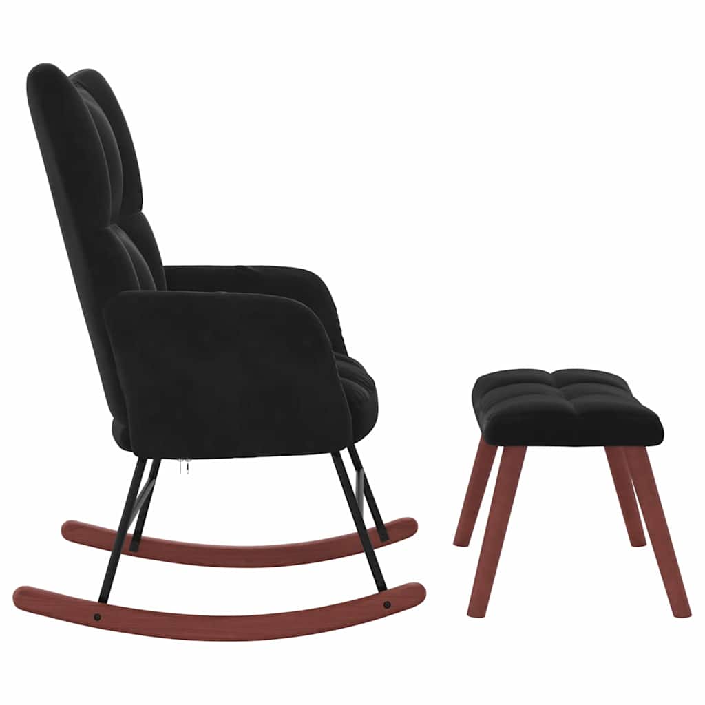 Rocking Chair with Footstool 2 pcs Black Velvet