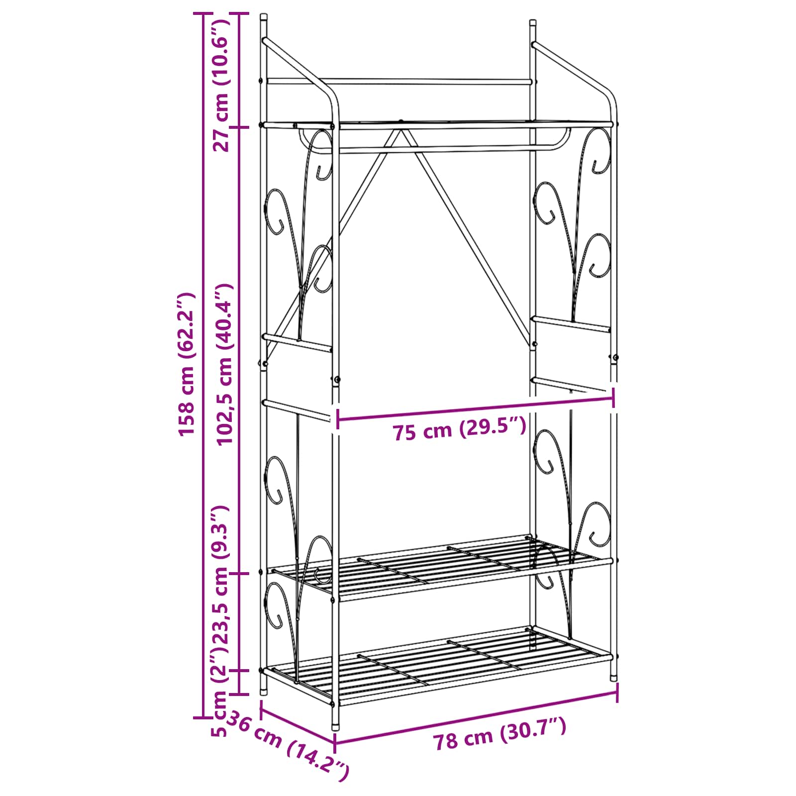 Open Wardrobe Plain 2 pcs 78 x 36 x 160 cm