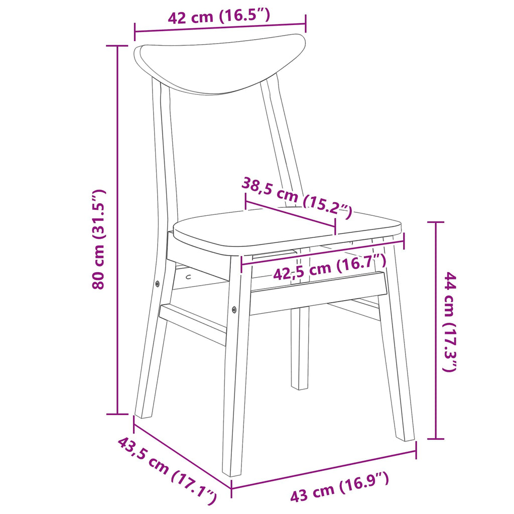 Dining Chairs 2 pcs White 42 x 47.5 x 81 cm Solid Rubber Wood