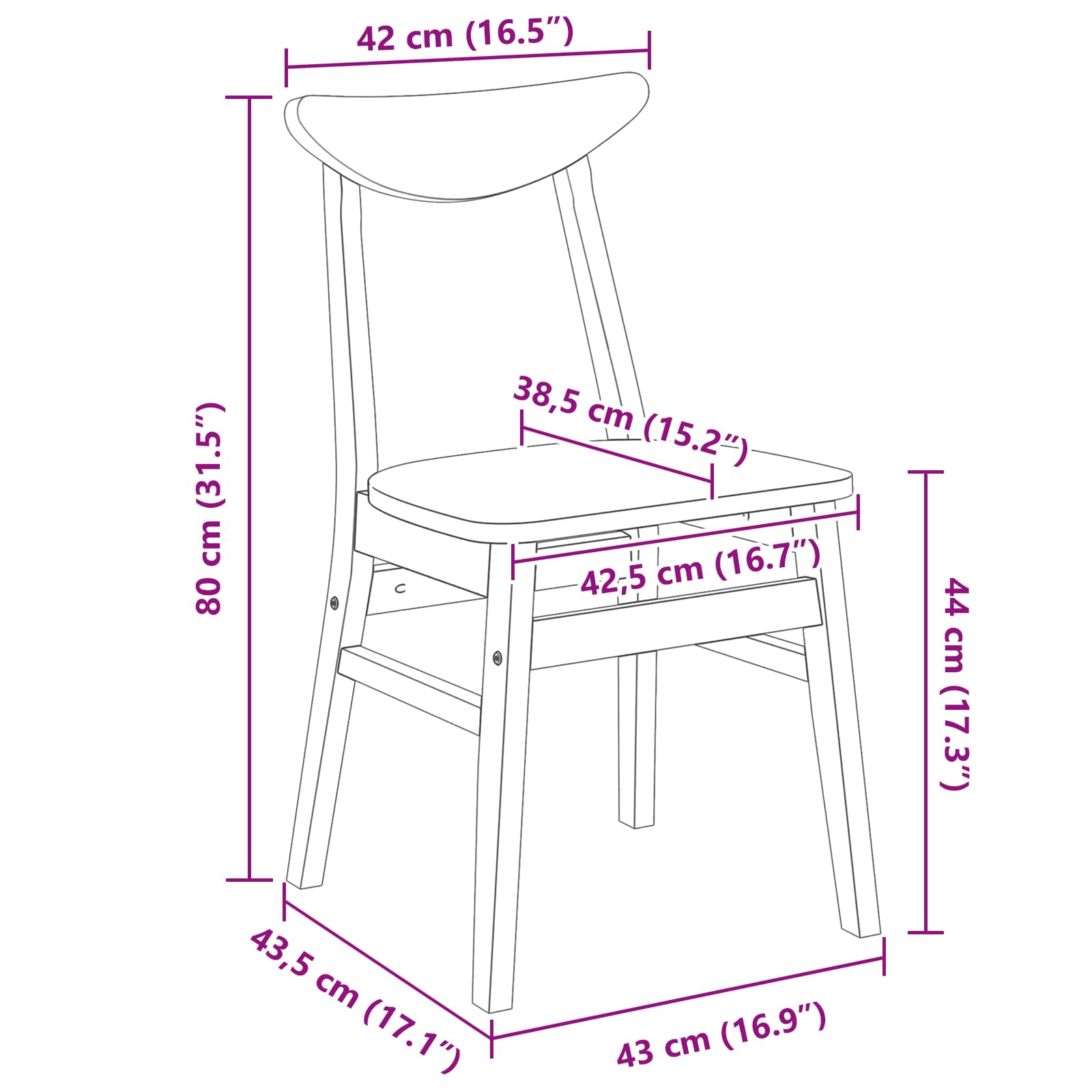 Dining Chairs 2 pcs White 42 x 47.5 x 81 cm Solid Rubber Wood