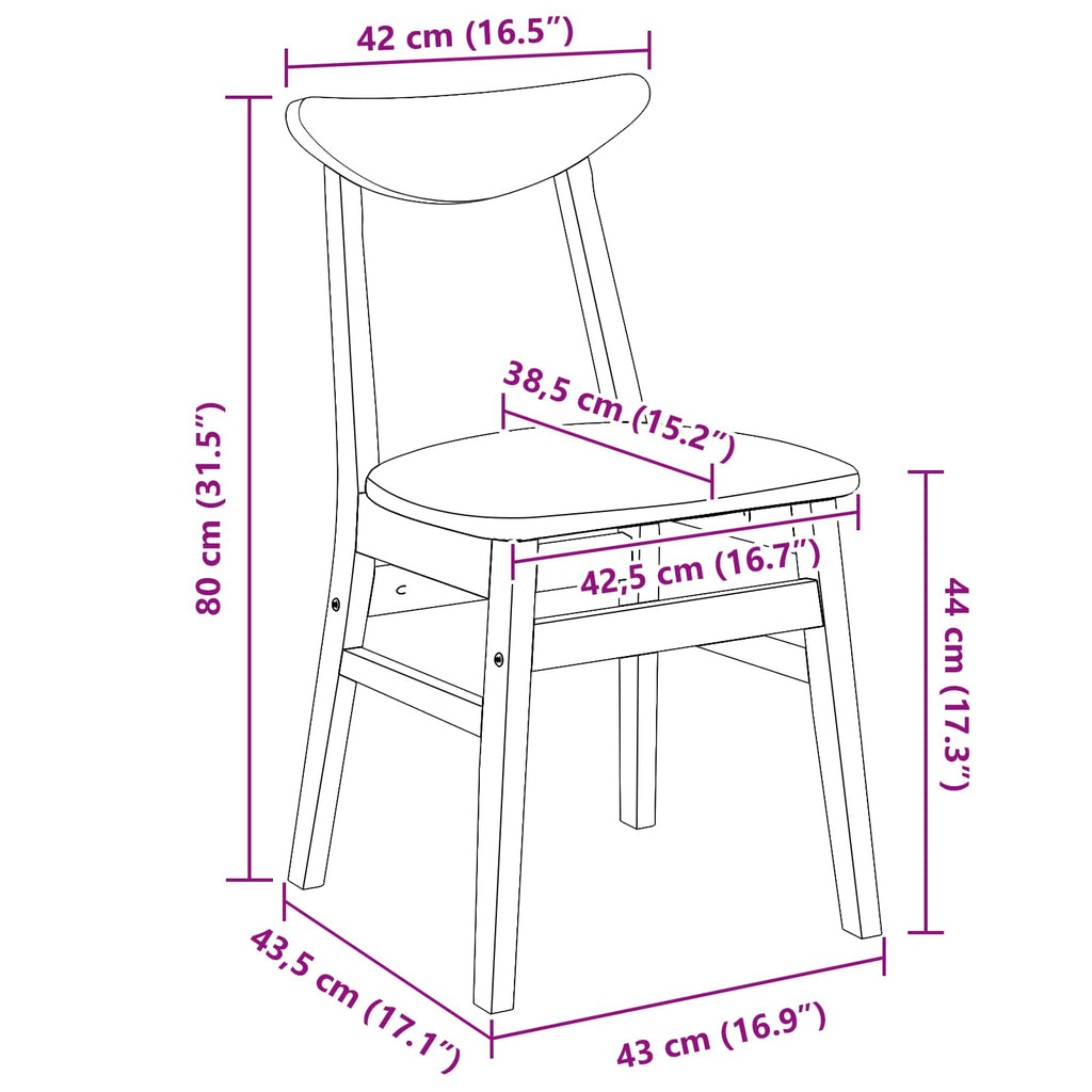 Dining Chairs 2 pcs Natural 42 x 47.5 x 81 cm Solid Rubber Wood
