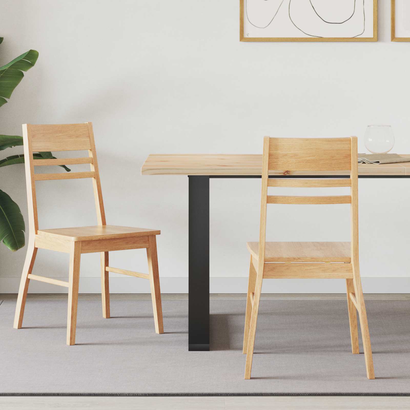 Dining Chairs 2 pcs Natural 43 x 54 x 89 cm Solid Rubber Wood