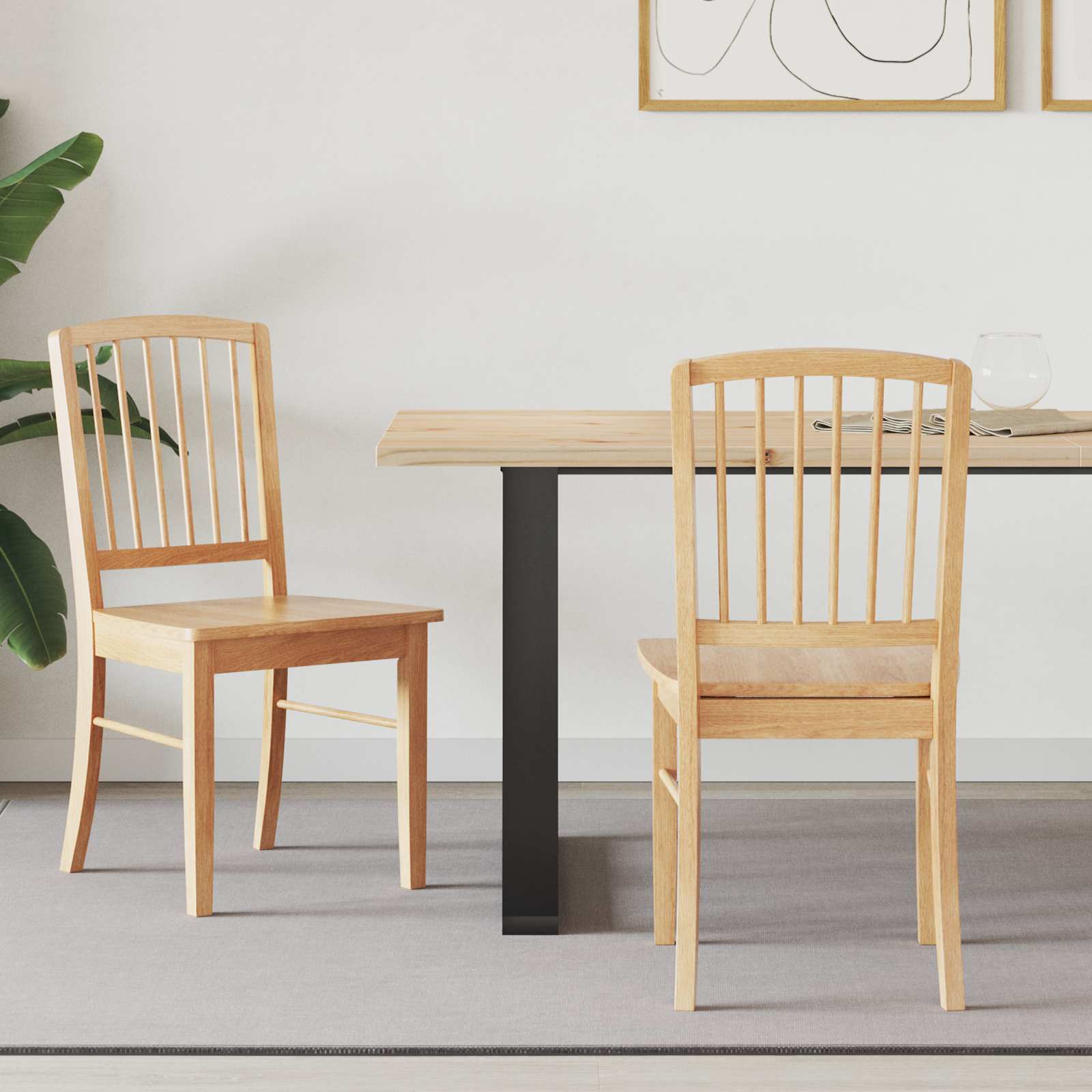 Dining Chairs 2 pcs Natural 50 x 52.5 x 91 cm Solid Rubber Wood