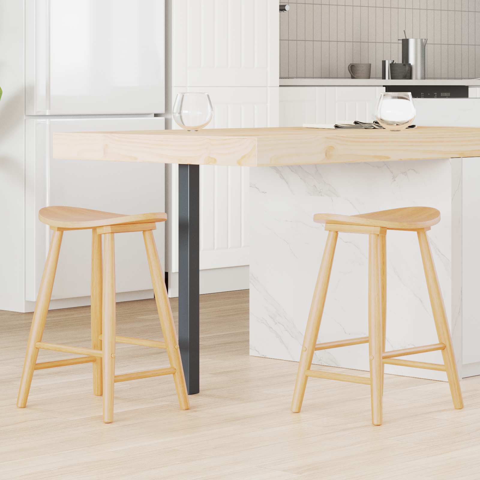 Dining Chairs 2 pcs Natural 46 x 37 x 63 cm Solid Rubber Wood