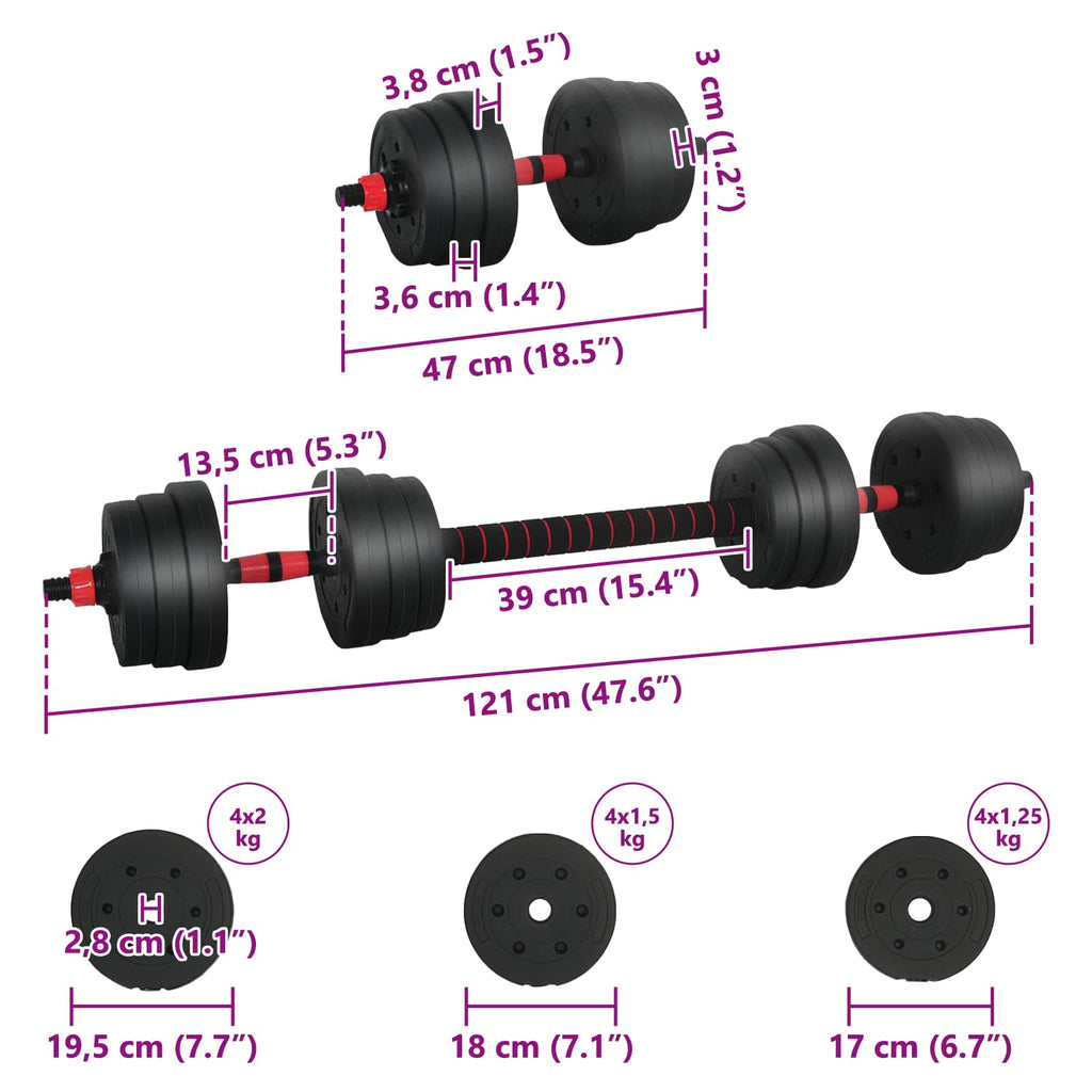 2-in-1 Dumbbell Set Black and Red 121 x 19.5 x 19.5 cm
