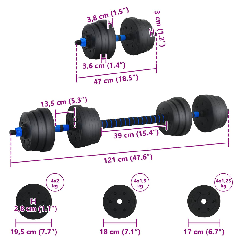 2-in-1 Dumbbell Set Black and Blue 121 x 19.5 x 19.5 cm
