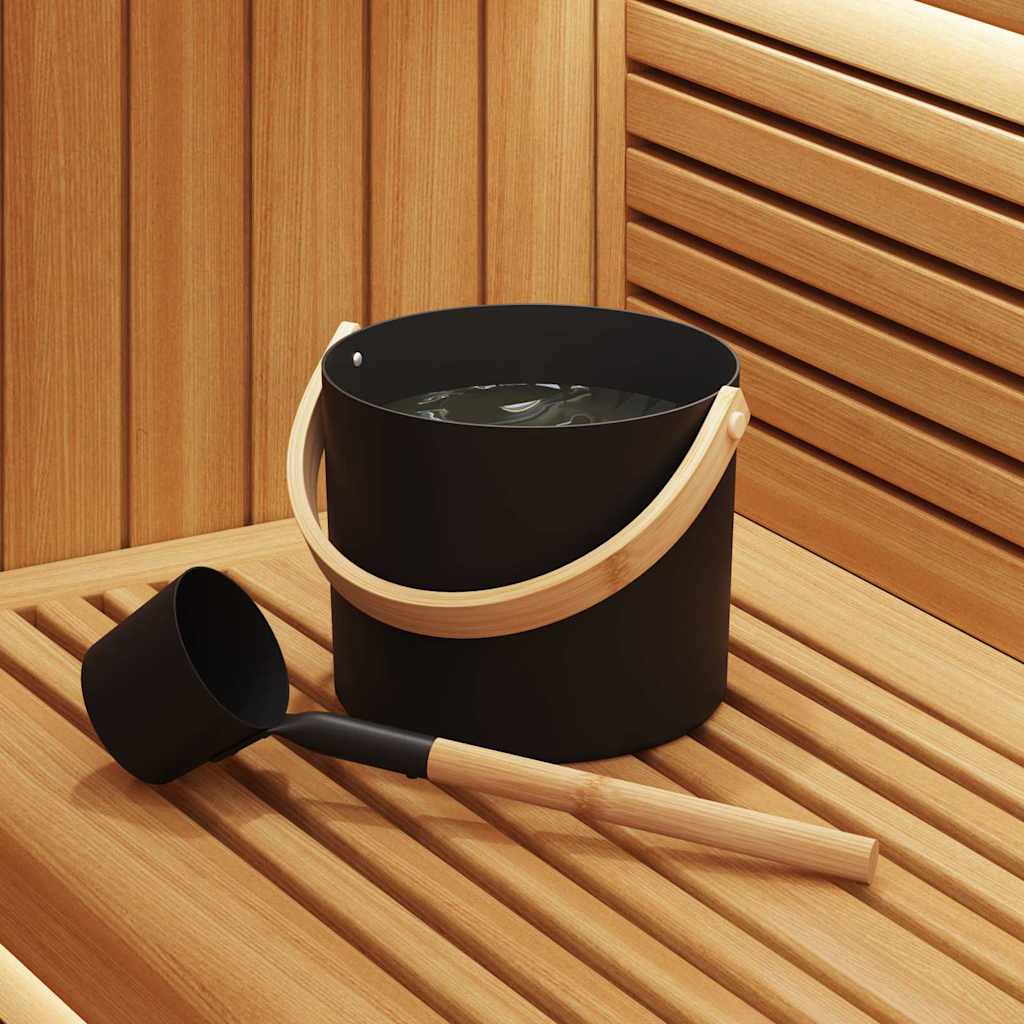 Sauna Accessory Set 2 pcs Black Aluminium and Solid Pine Wood