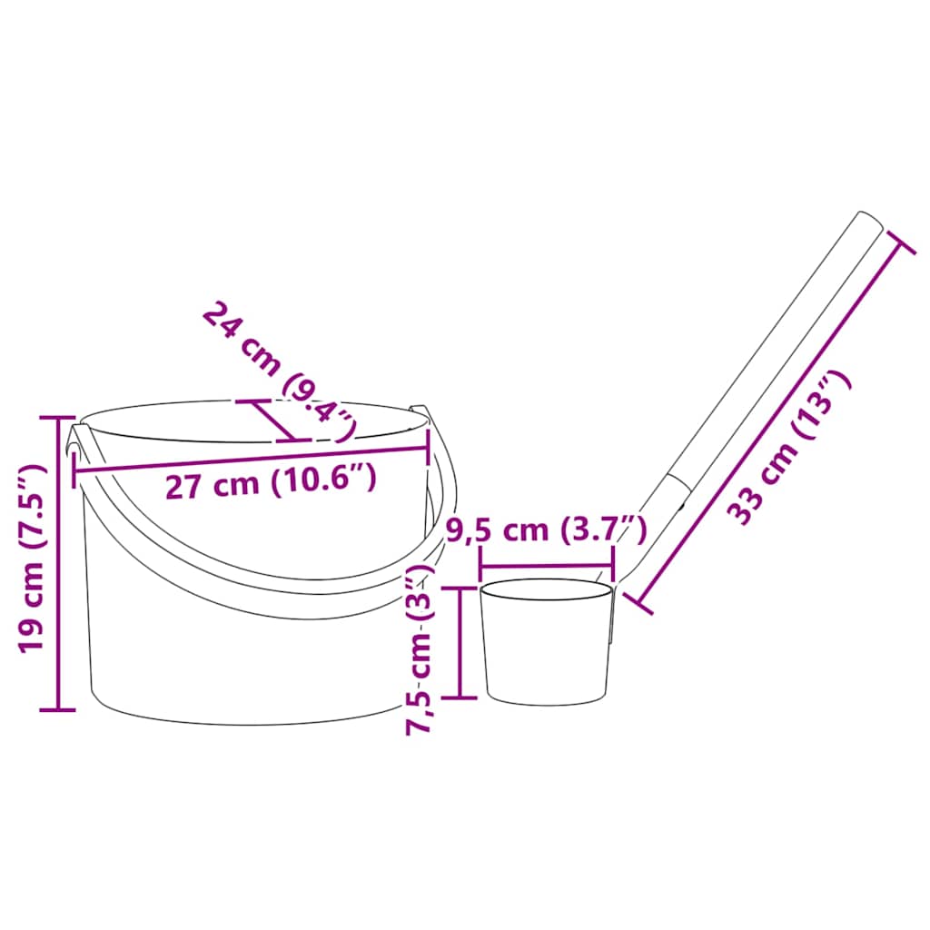 Sauna Accessory Set 2 pcs Black Aluminium and Solid Pine Wood