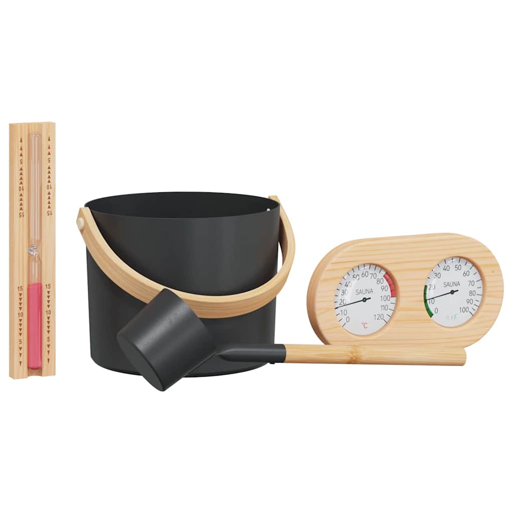 Sauna Accessory Set 4 pcs Black Aluminium and Solid Pine Wood