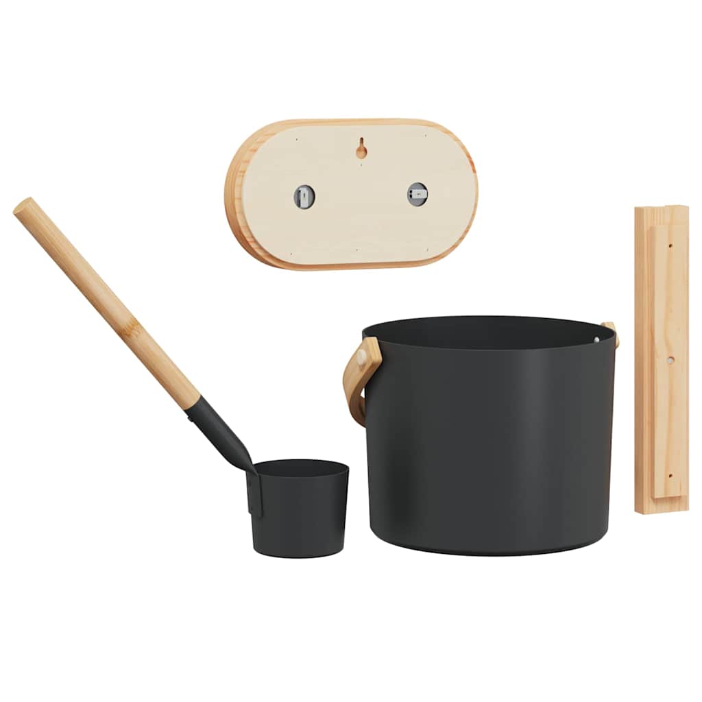 Sauna Accessory Set 4 pcs Black Aluminium and Solid Pine Wood