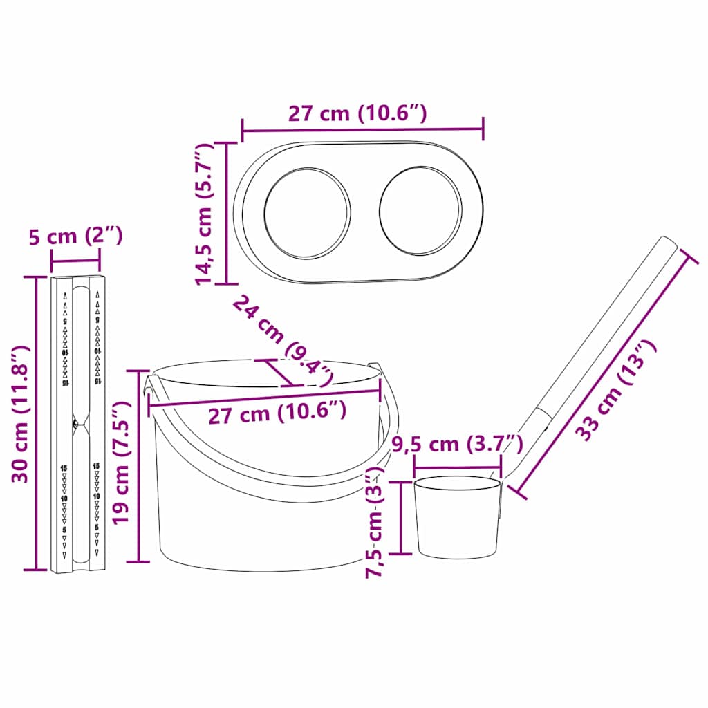 Sauna Accessory Set 4 pcs Black Aluminium and Solid Pine Wood