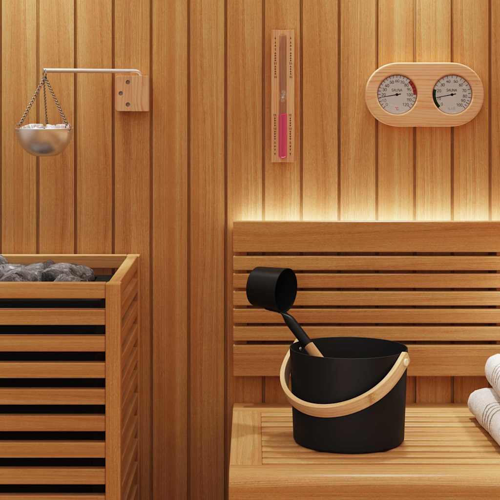 Sauna Accessory Set 5 pcs Black Aluminium and Solid Pine Wood