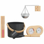 Sauna Accessory Set 5 pcs Black Aluminium and Solid Pine Wood