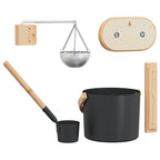 Sauna Accessory Set 5 pcs Black Aluminium and Solid Pine Wood