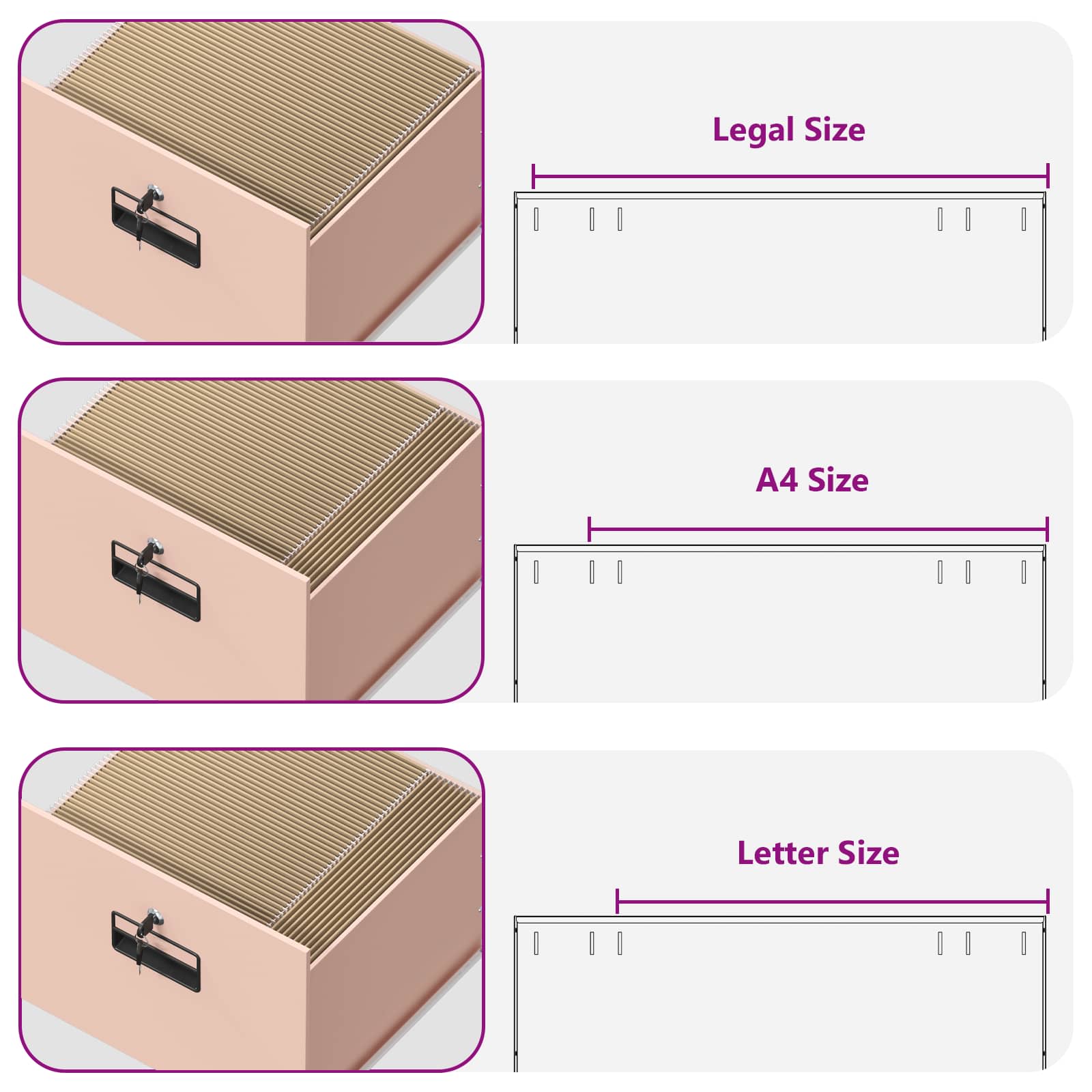File Cabinet Pink 45.5 x 42 x 139 cm Cold-Rolled Steel
