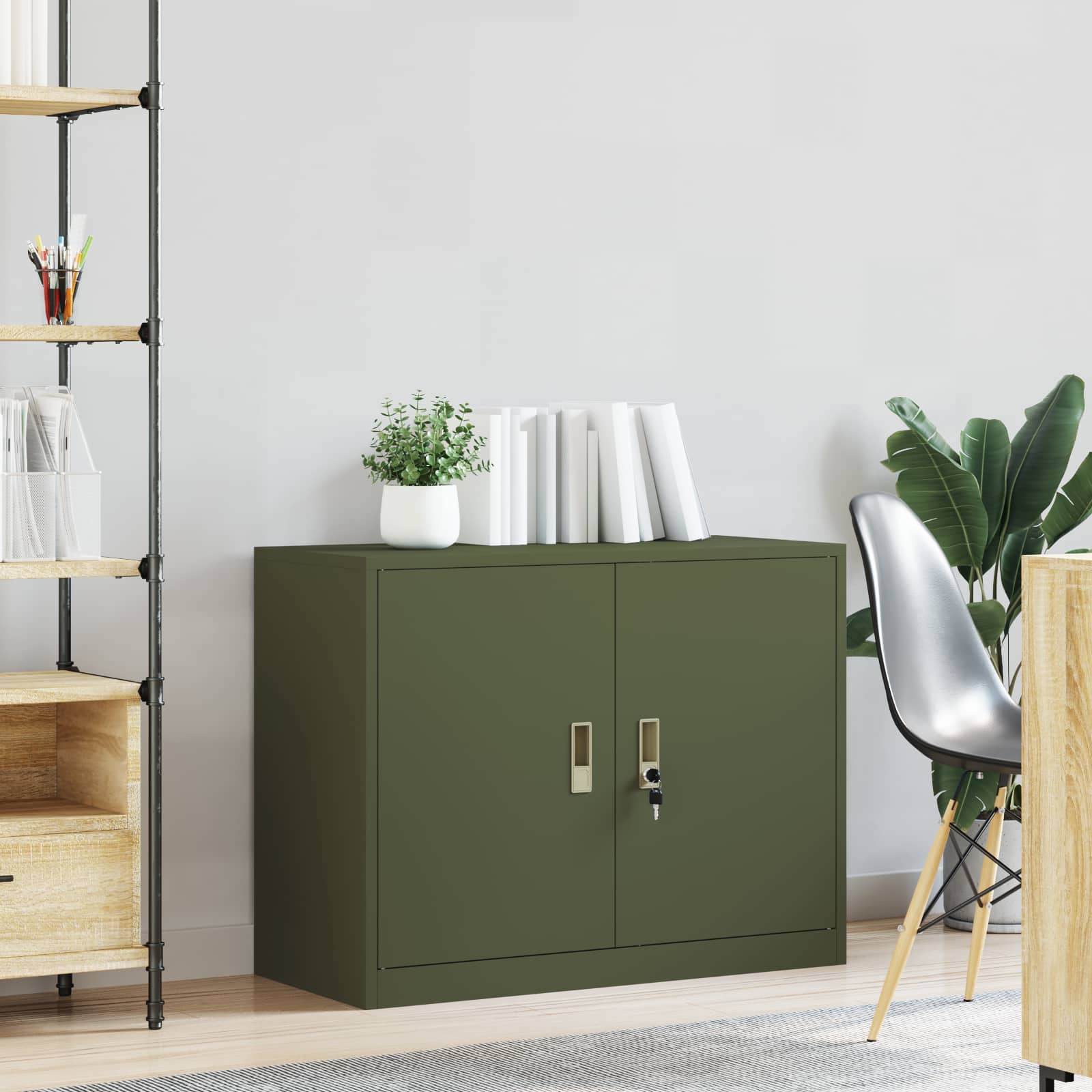 Storage Cabinet Olive Green 90 x 40 x 70 cm Cold-Rolled Steel