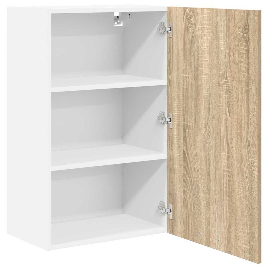 Hanging Cabinet with Door Sonoma Oak and White 50 x 31 x 80 cm
