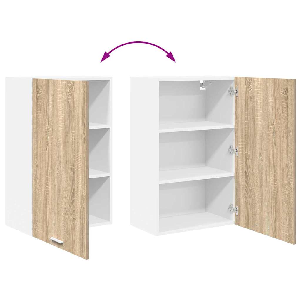 Hanging Cabinet with Door Sonoma Oak and White 50 x 31 x 80 cm