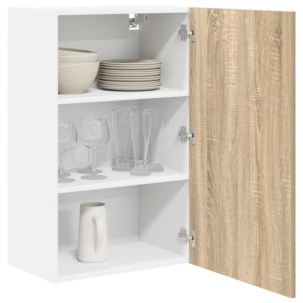 Hanging Cabinet with Door Sonoma Oak and White 50 x 31 x 80 cm