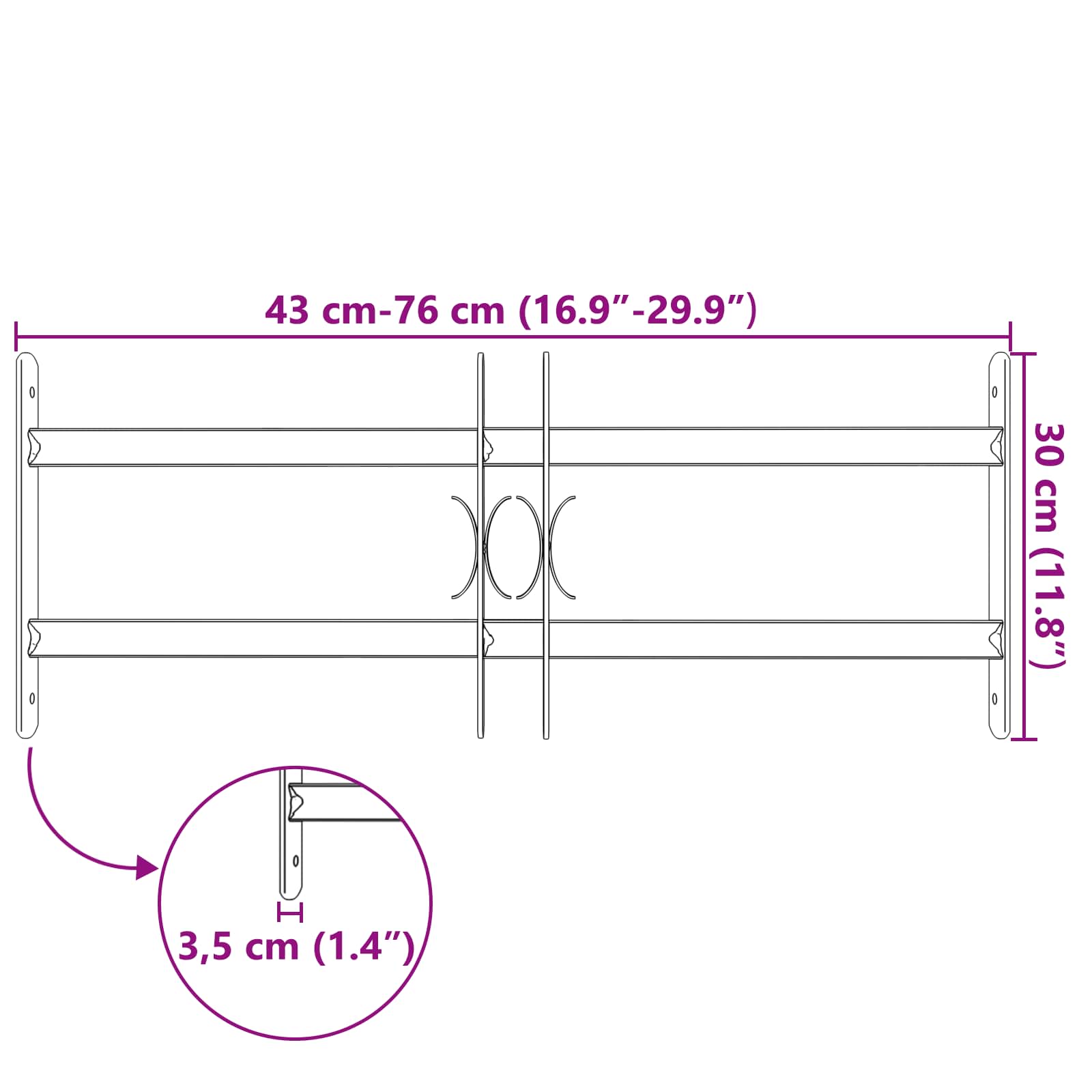 Window Grille Black 76 x 30 cm Powder-Coated Steel