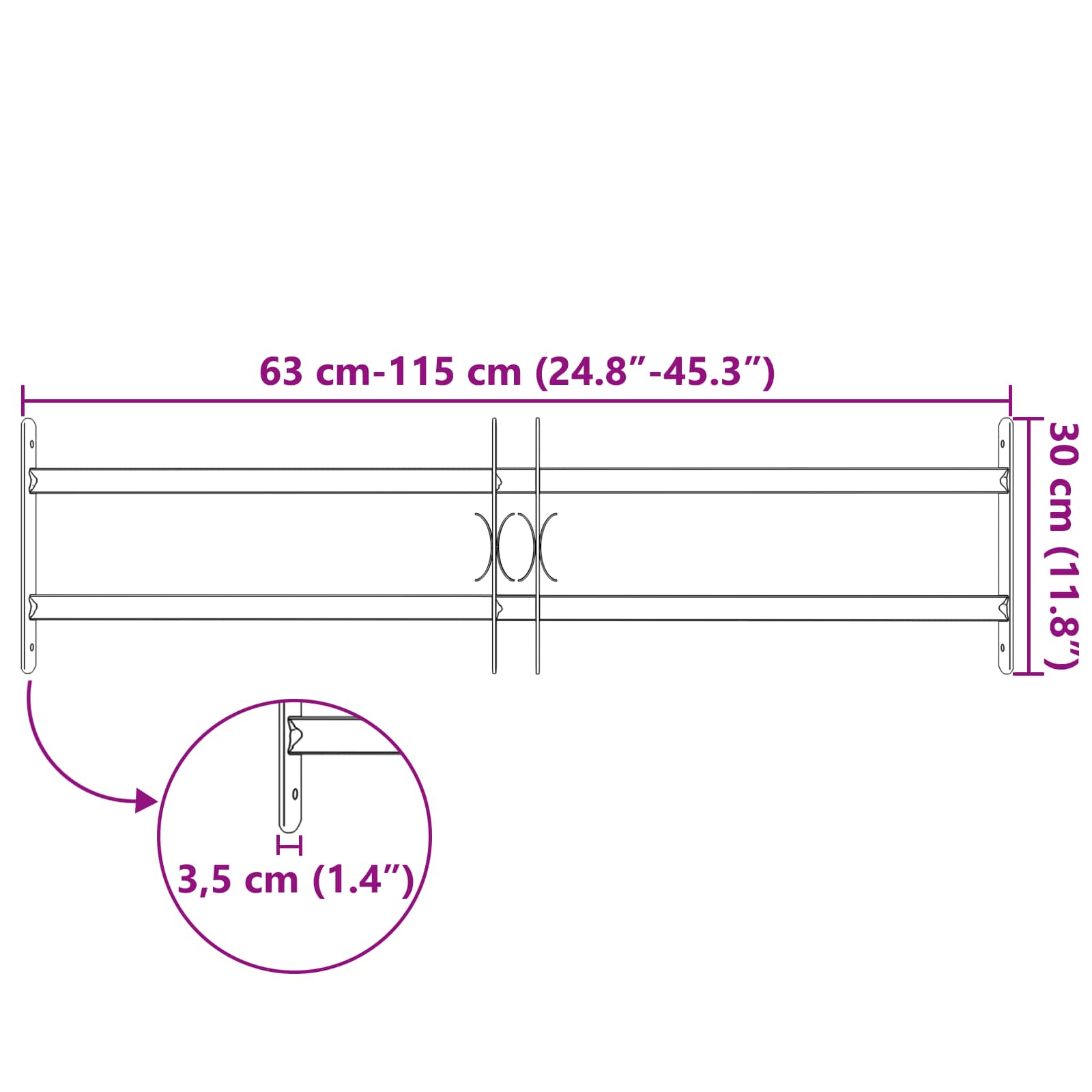 Window Grille Black 115 x 30 cm Powder-Coated Steel