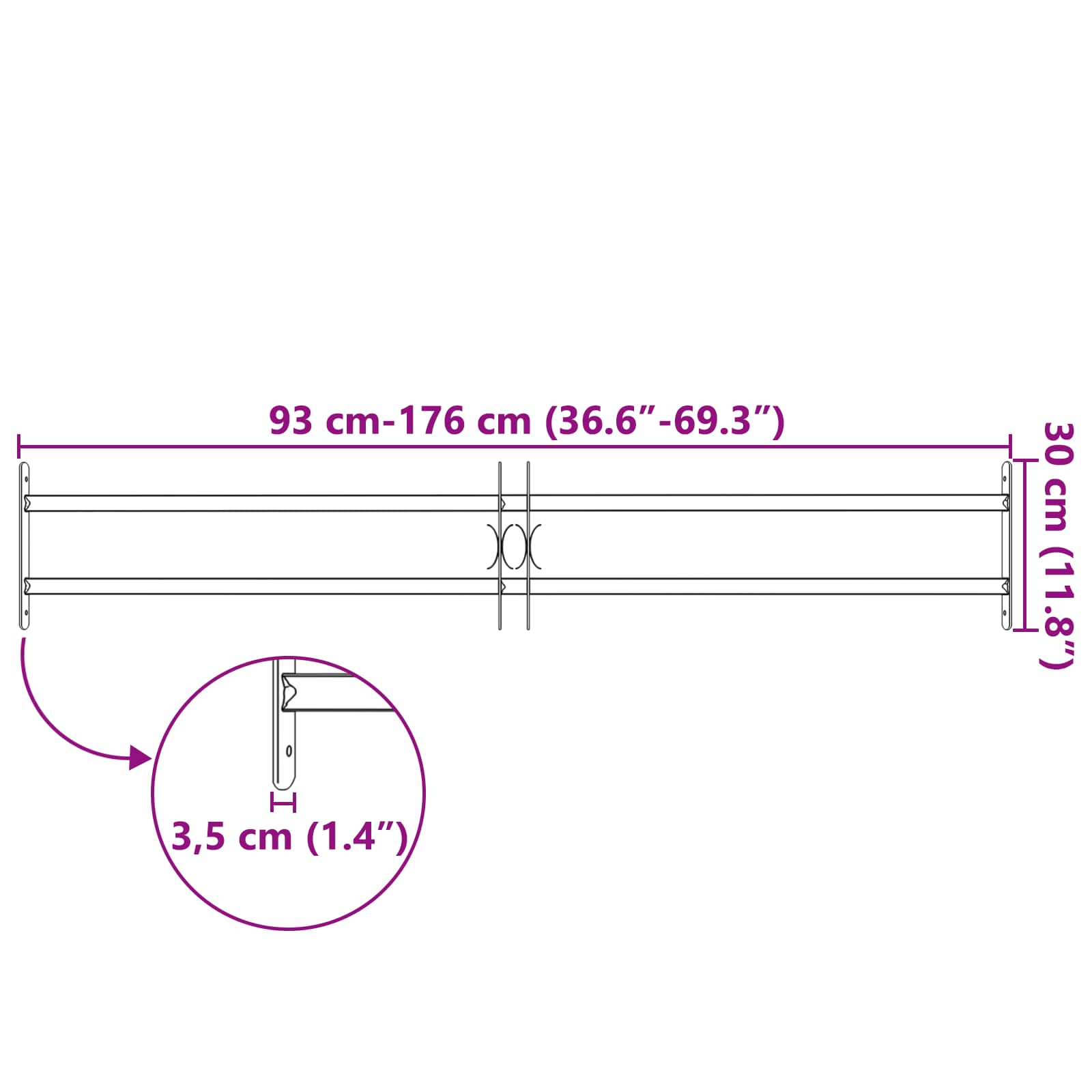 Window Grille Black 176 x 30 cm Powder-Coated Steel