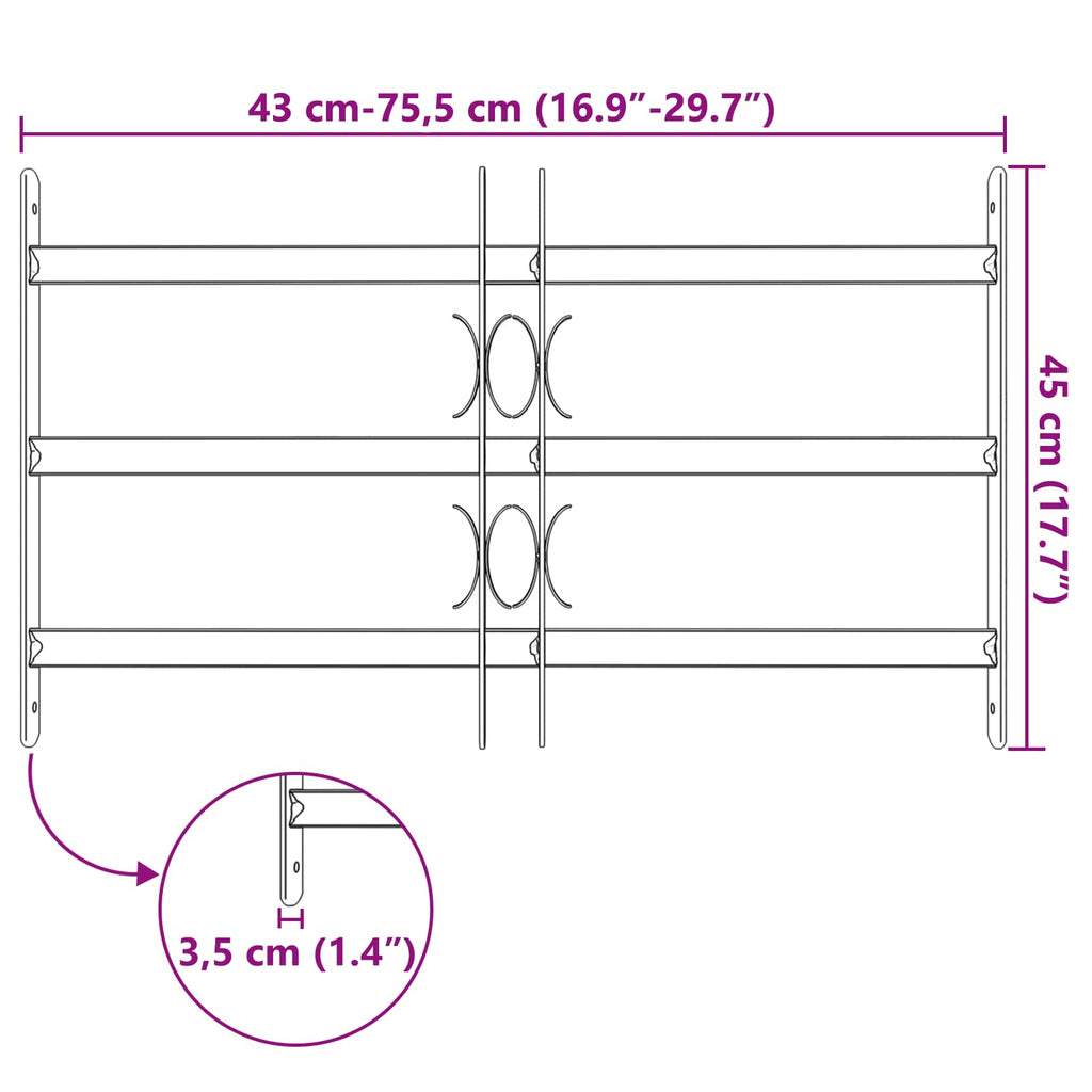 Window Grille Black 75.5 x 45 cm Powder-Coated Steel