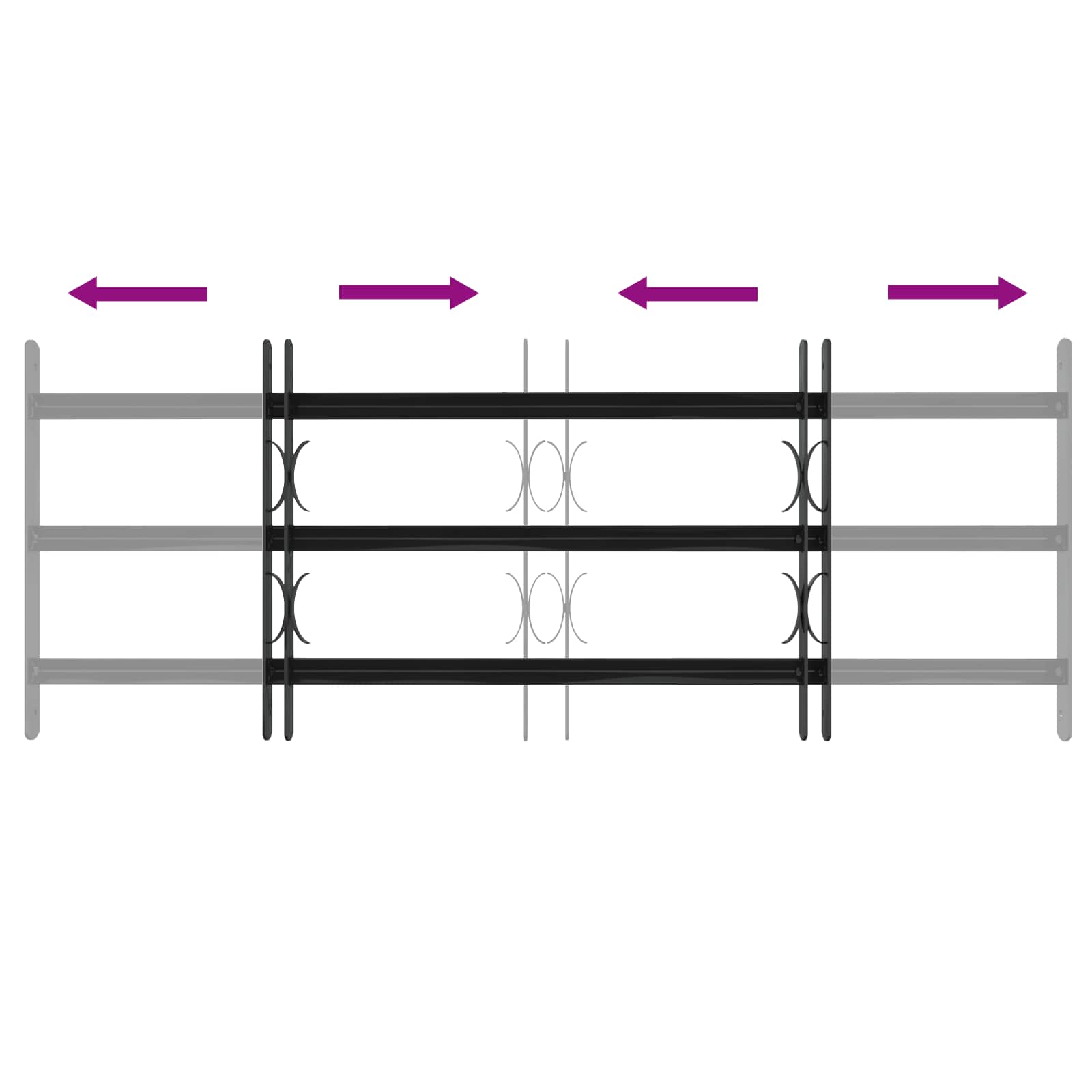 Window Grille Black 116 x 45 cm Powder-Coated Steel