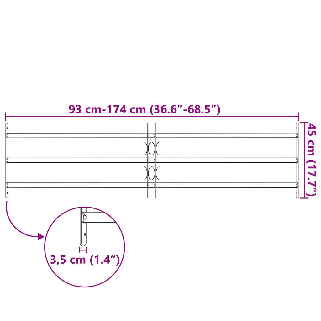 Window Grille Black 174 x 45 cm Powder-Coated Steel