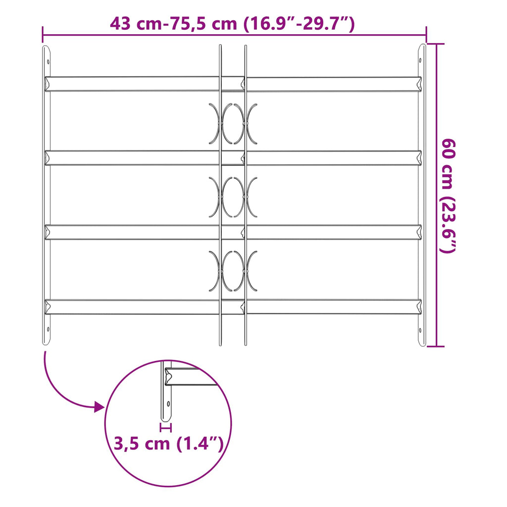 Window Grille Black 75.5 x 60 cm Powder-Coated Steel