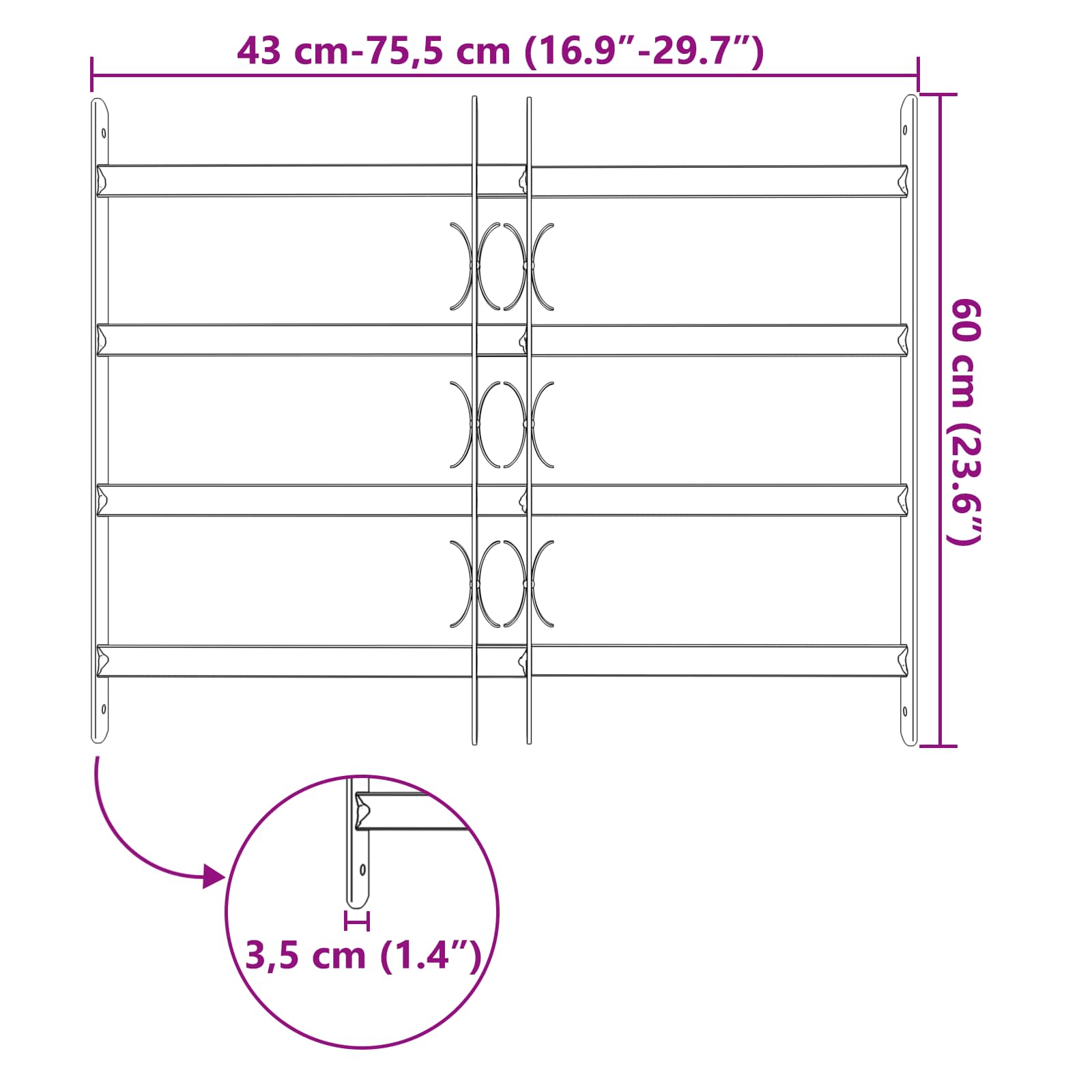 Window Grille Black 75.5 x 60 cm Powder-Coated Steel