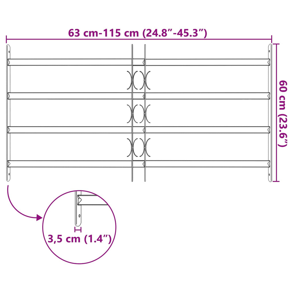 Window Grille Black 115 x 60 cm Powder-Coated Steel