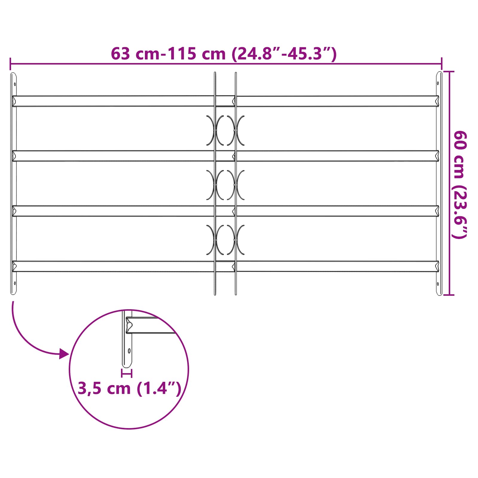 Window Grille Black 115 x 60 cm Powder-Coated Steel