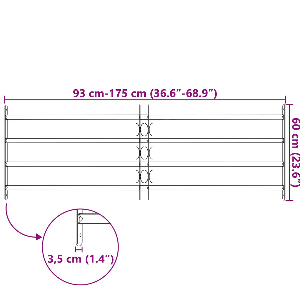 Window Grille Black 175 x 60 cm Powder-Coated Steel