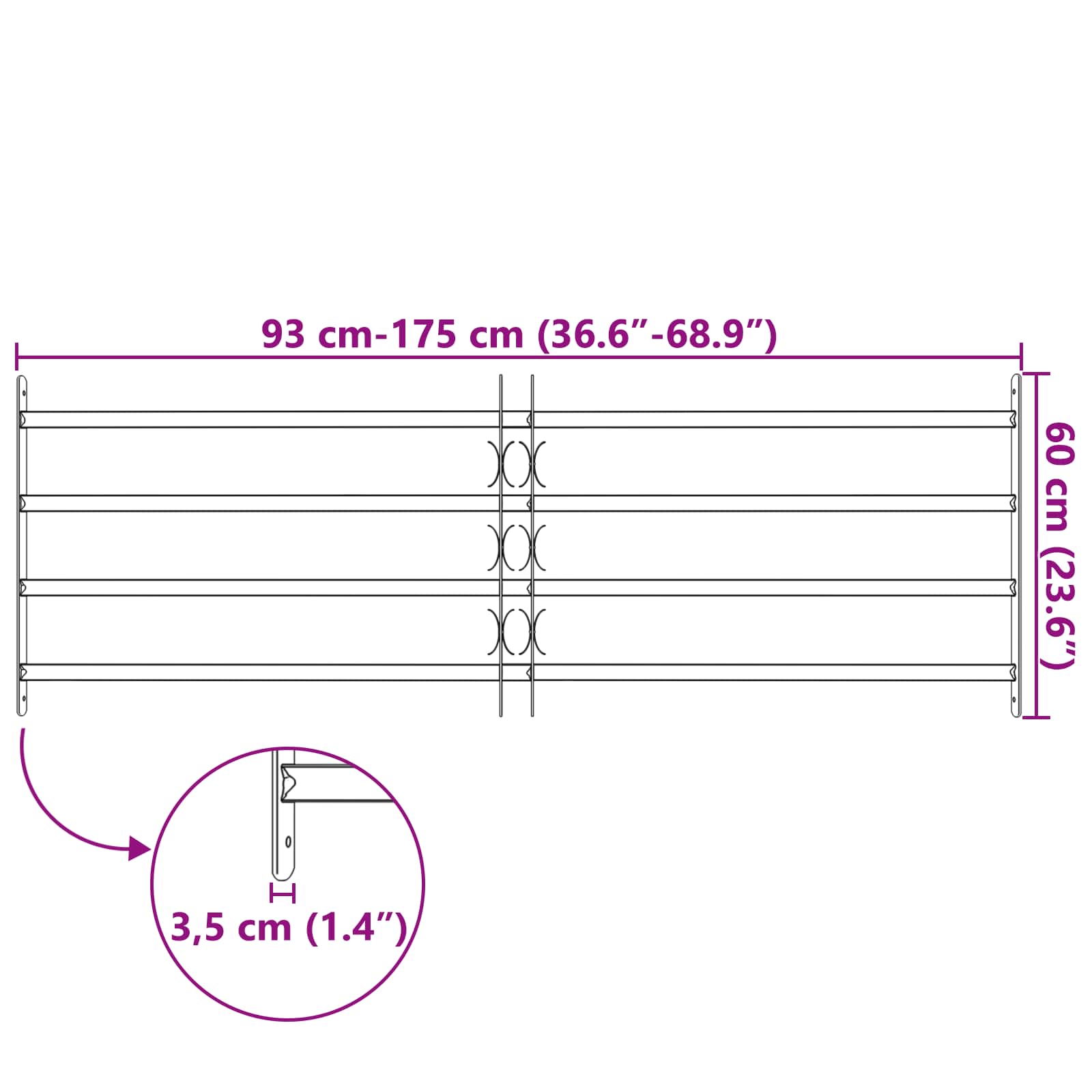 Window Grille Black 175 x 60 cm Powder-Coated Steel