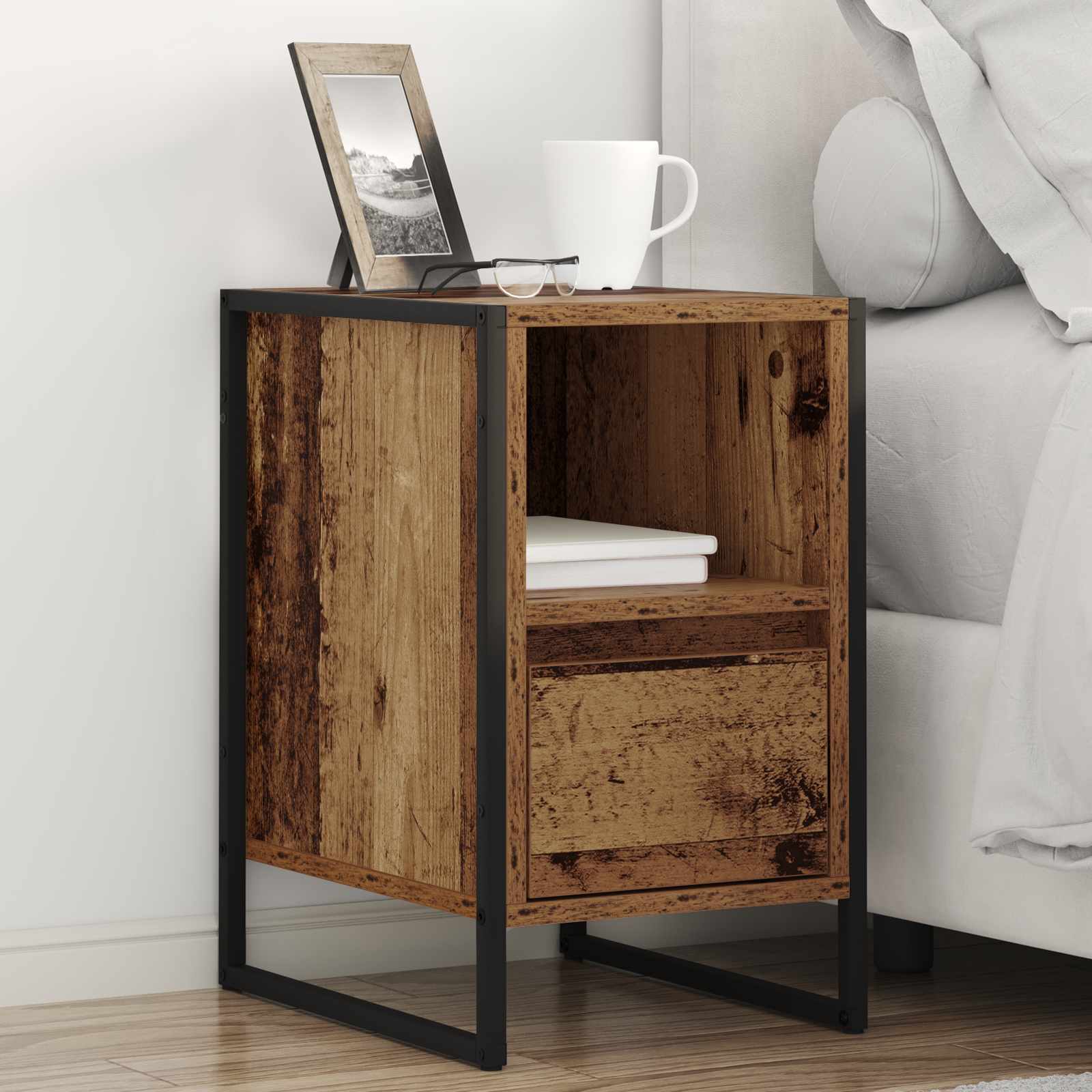 Bedside Table Old Wood 39.5 x 30 x 50 cm Engineered Wood