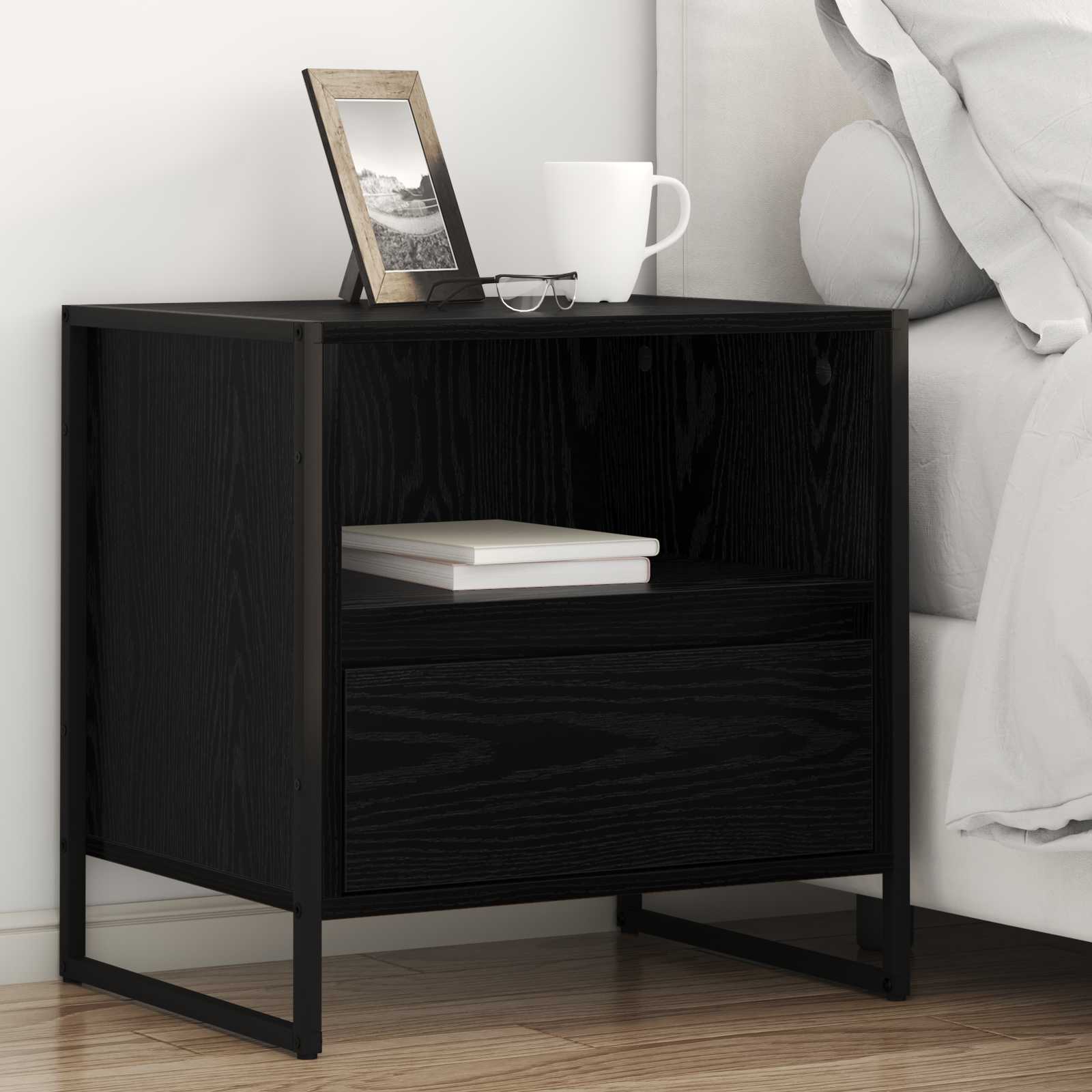 Bedside Table 2 pcs Black Oak 50 x 39.5 x 50 cm Engineered Wood