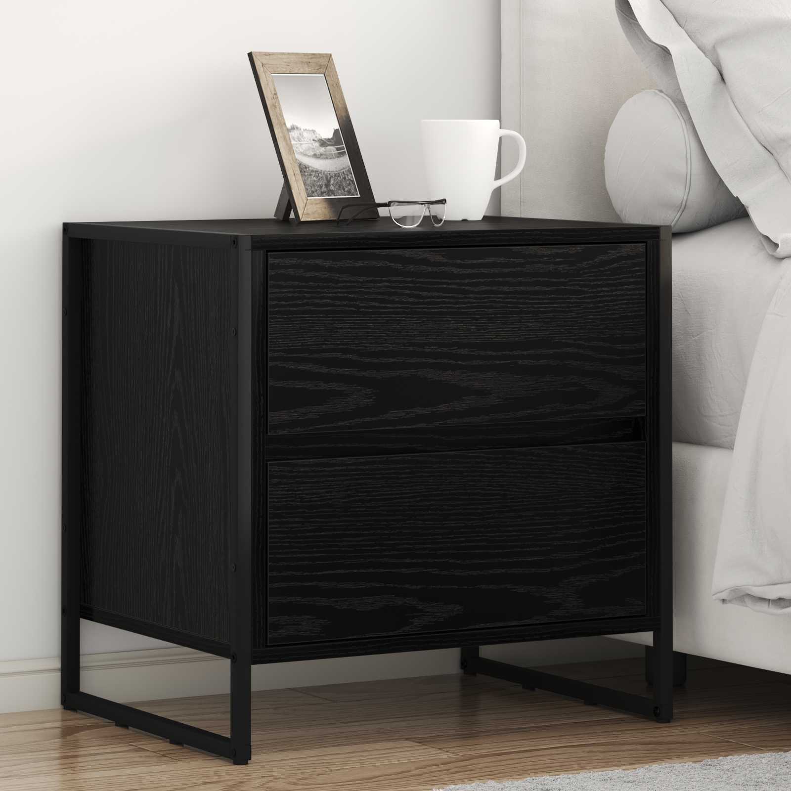 Bedside Table Black Oak 50 x 39.5 x 50 cm Engineered Wood