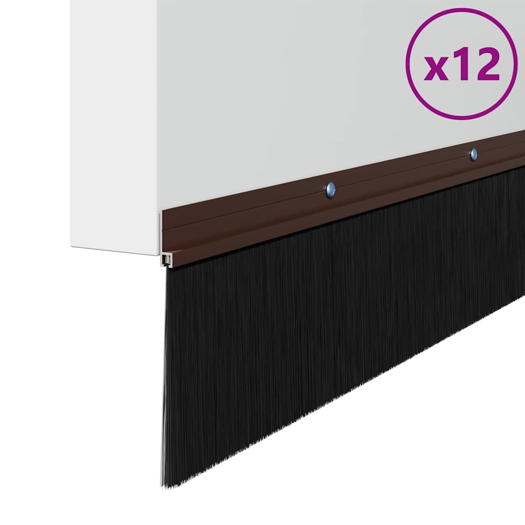 Screw-on Door Brush Seals 12 pcs Brown 100 cm Aluminium Alloy