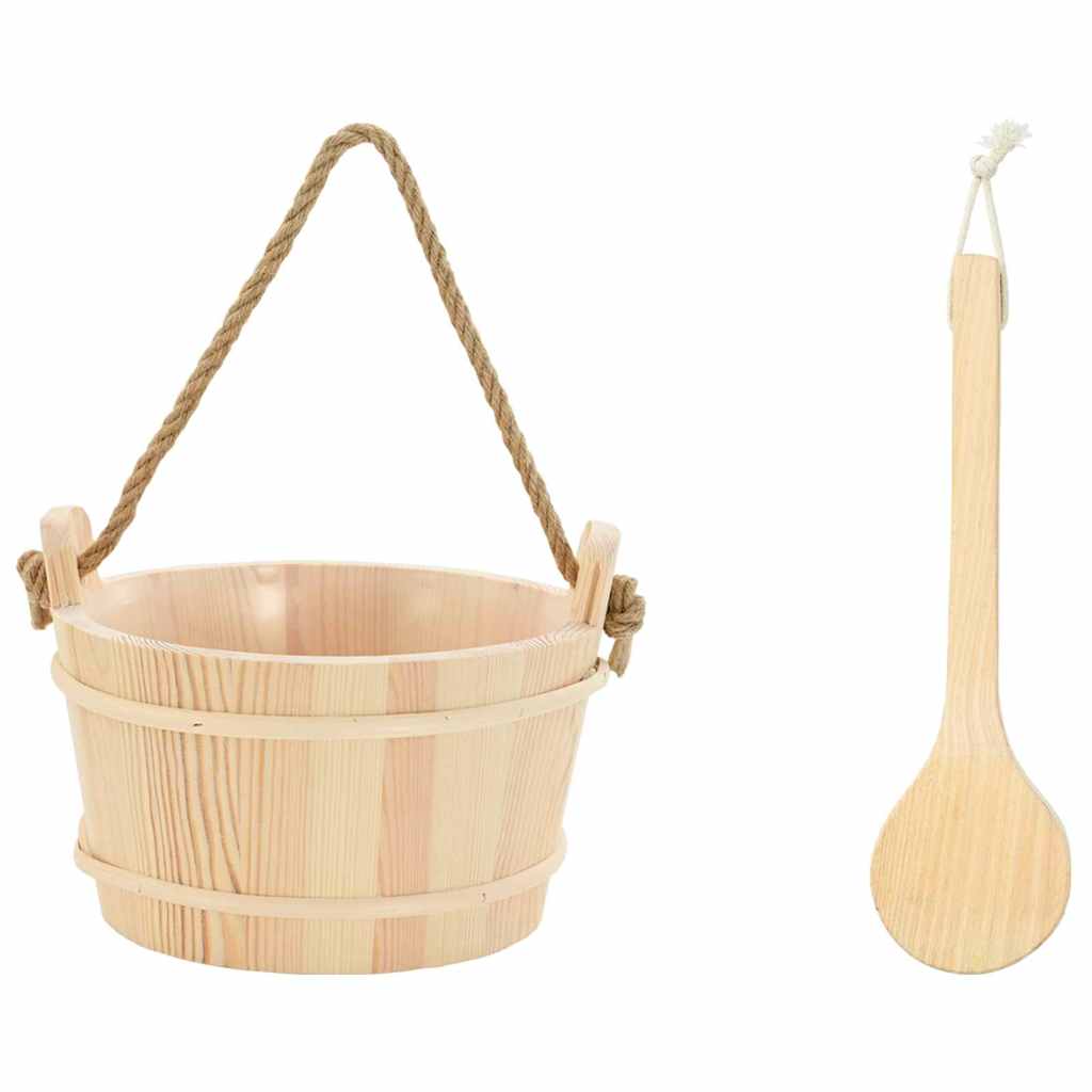 Sauna Bucket 2 pcs Brown Solid Pine Wood and Hemp