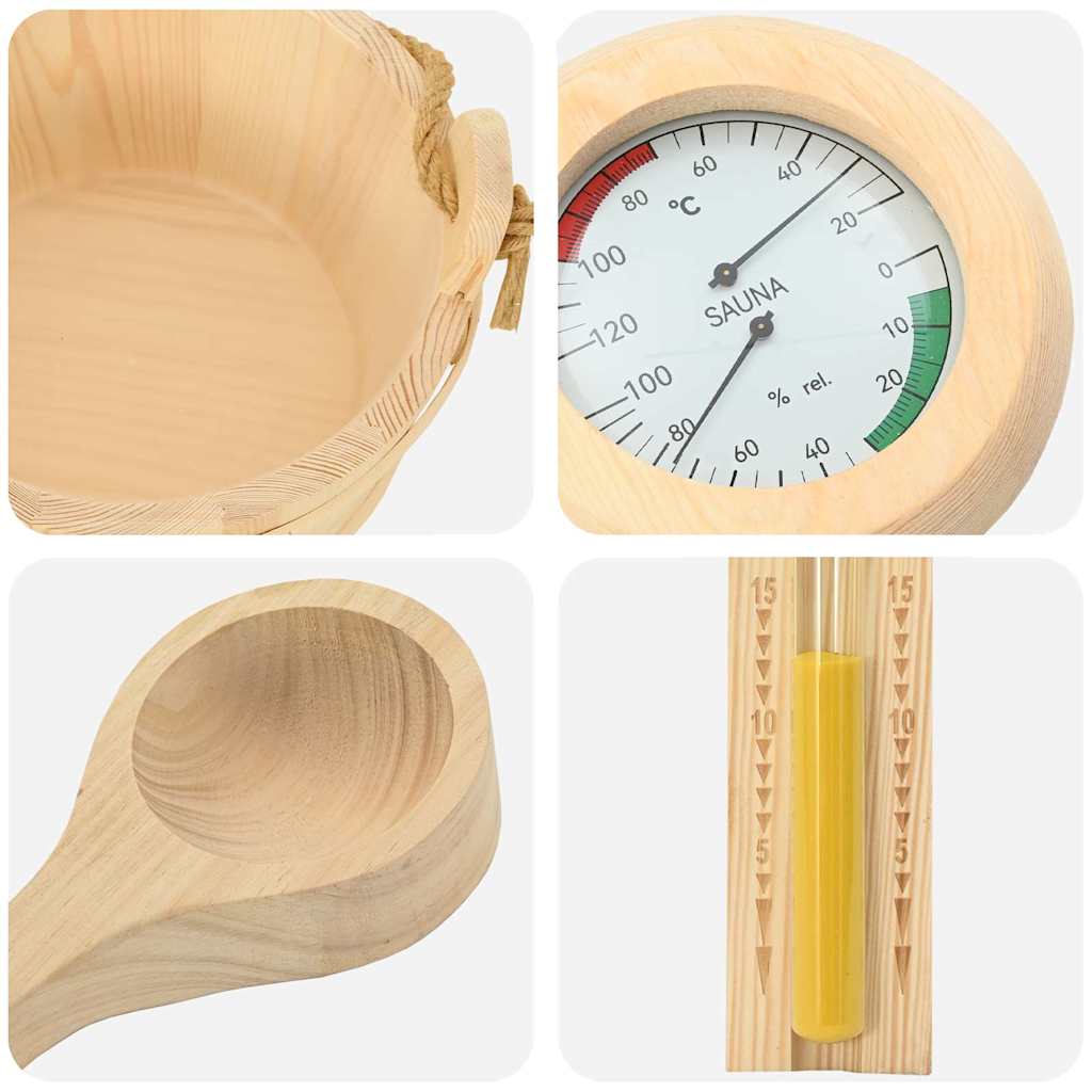 Sauna Accessory Set 4 pcs Brown Solid Pine Wood and Hemp