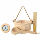 Sauna Accessory Set 4 pcs Brown Solid Pine Wood and Hemp