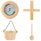 Sauna Accessory Set 4 pcs Brown Solid Pine Wood and Hemp