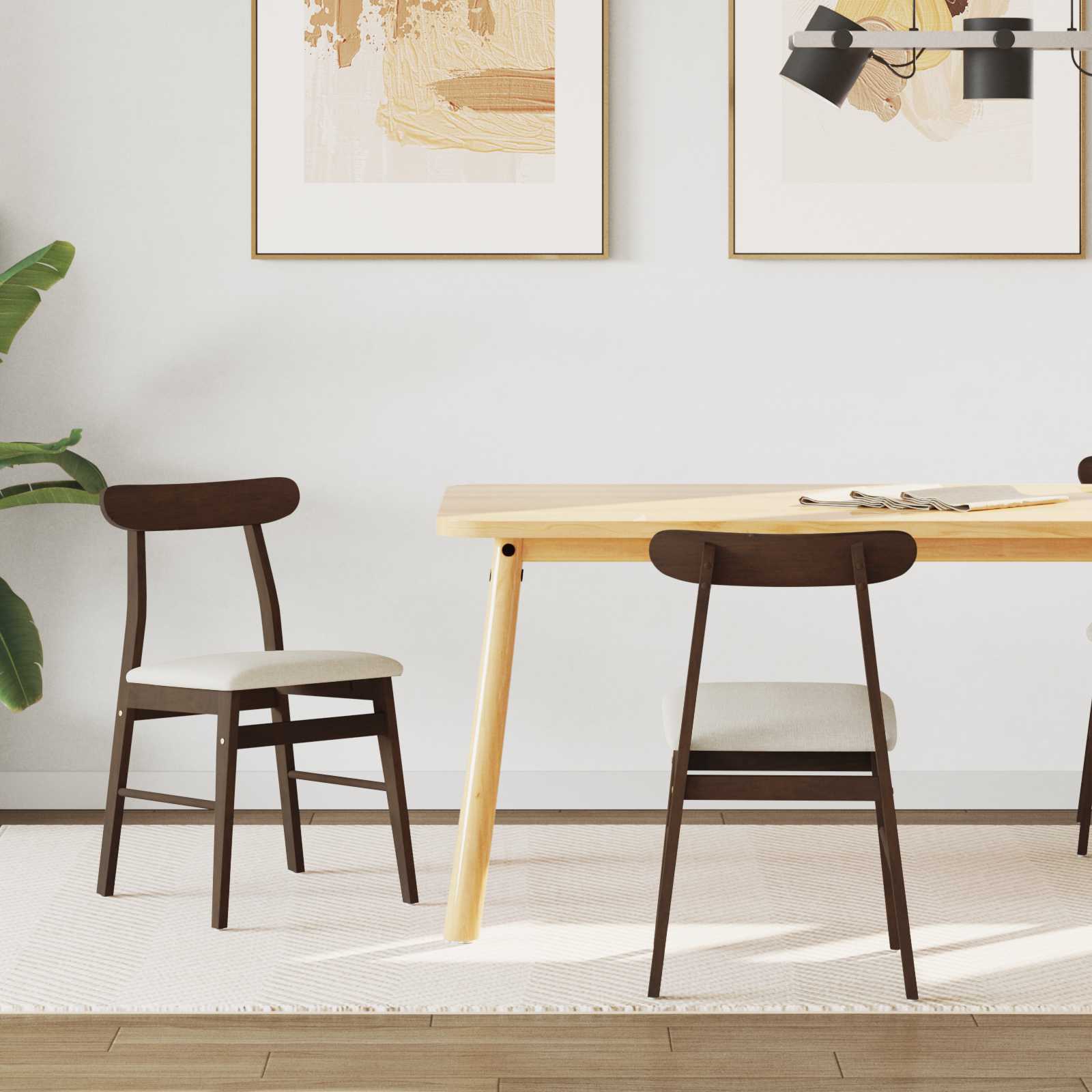 Dining Chair 2 pcs Dark Brown and Light Solid Rubber Wood