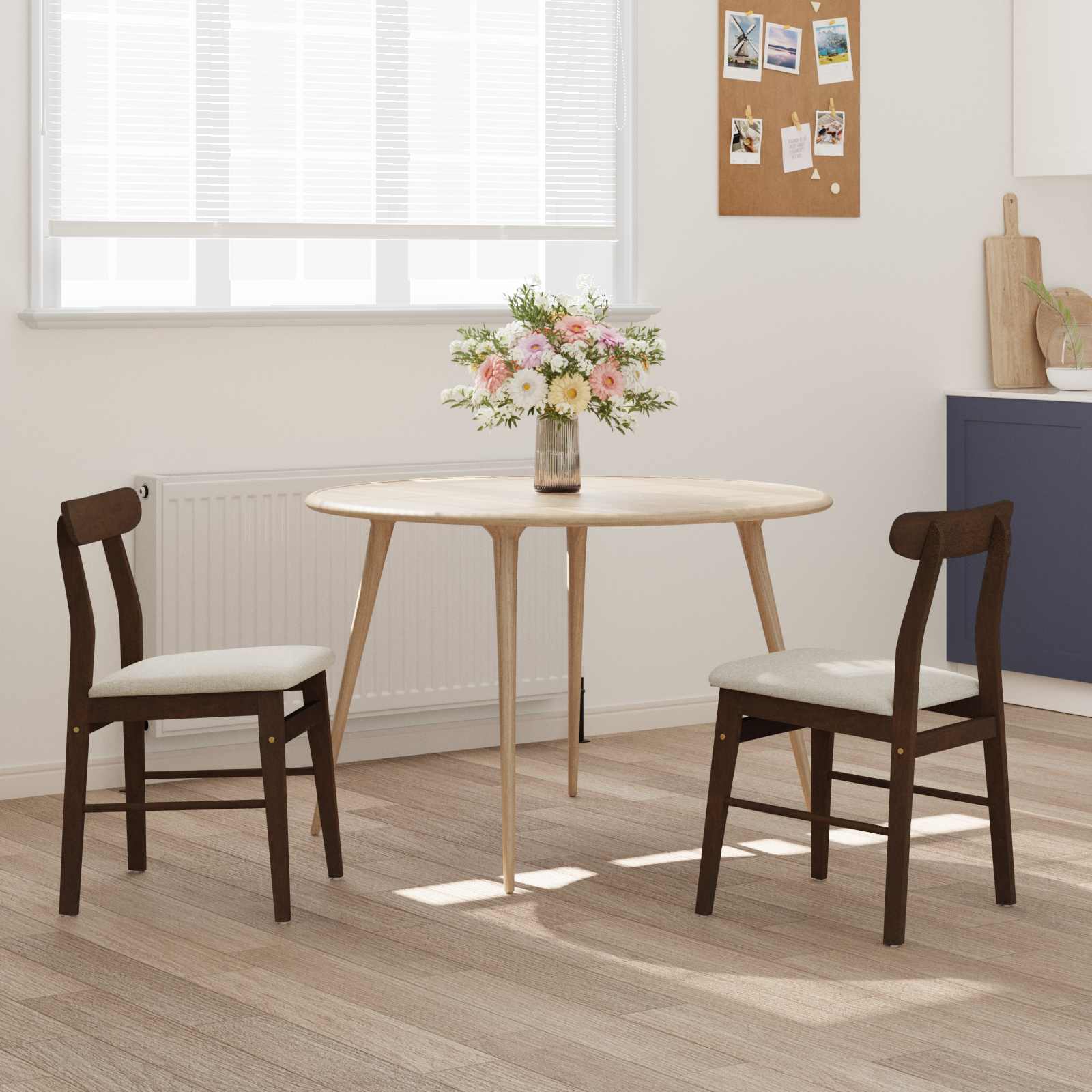 Dining Chair 2 pcs Dark Brown and Light Solid Rubber Wood